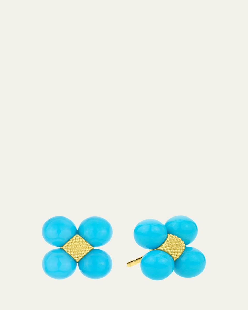 18K Yellow Gold Sequence Stud Earrings with Turquoise